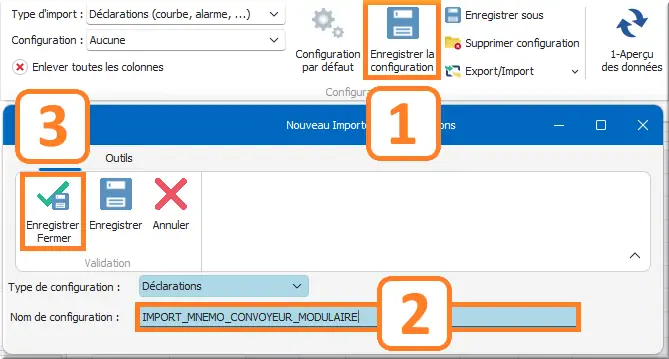Sauvegarde du format d'importation